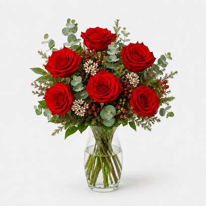Amor | Ramo de Rosas Rojas, Eucalipto y Verdes Varios - Persa Flores
