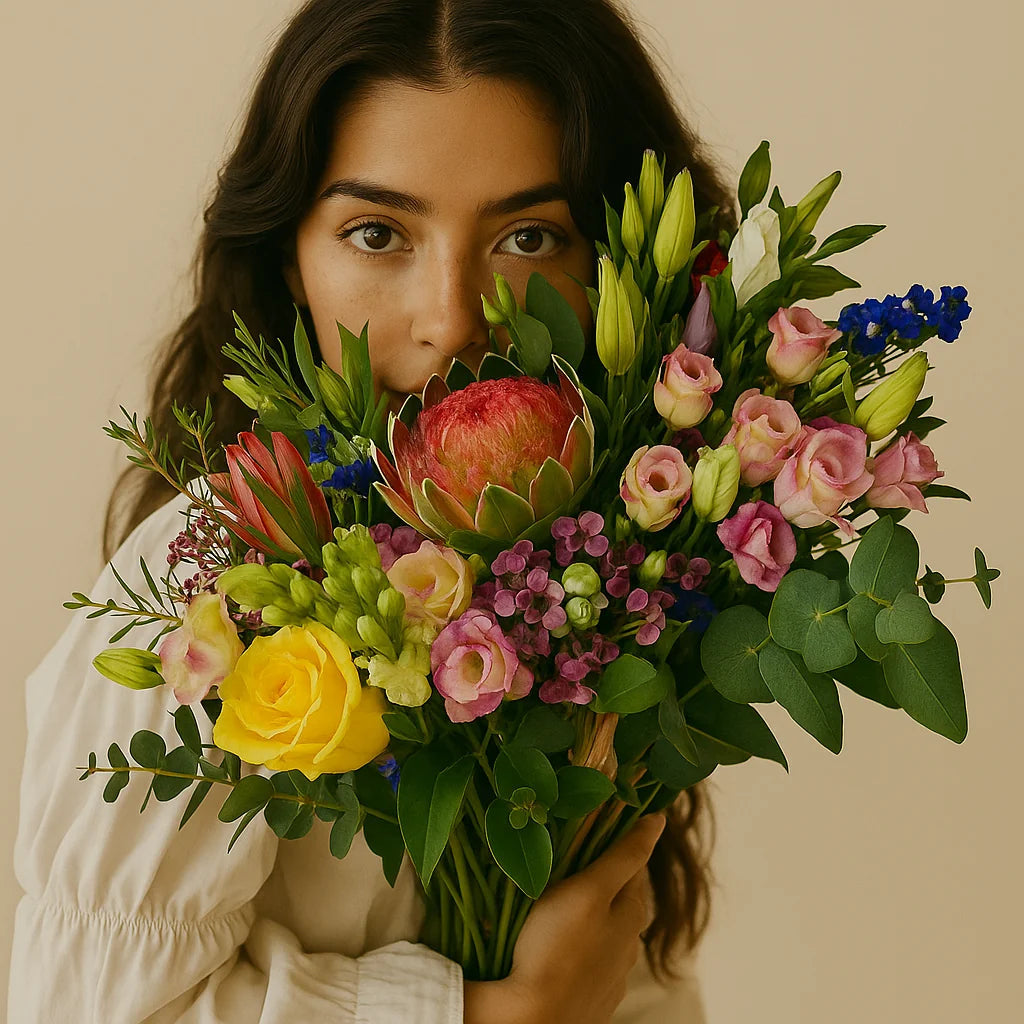 Arreglo floral colorido y elegante creado especialmente para regalar en el Día de la Madre, diseñado con flores frescas por Persa Flores.