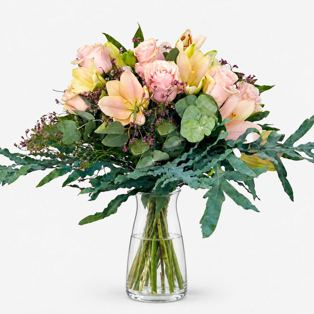 Flamingo | Bouquet of Roses, Lilies and Eucalyptus