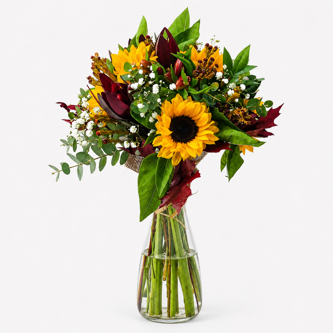 ramo de girasoles y verdes